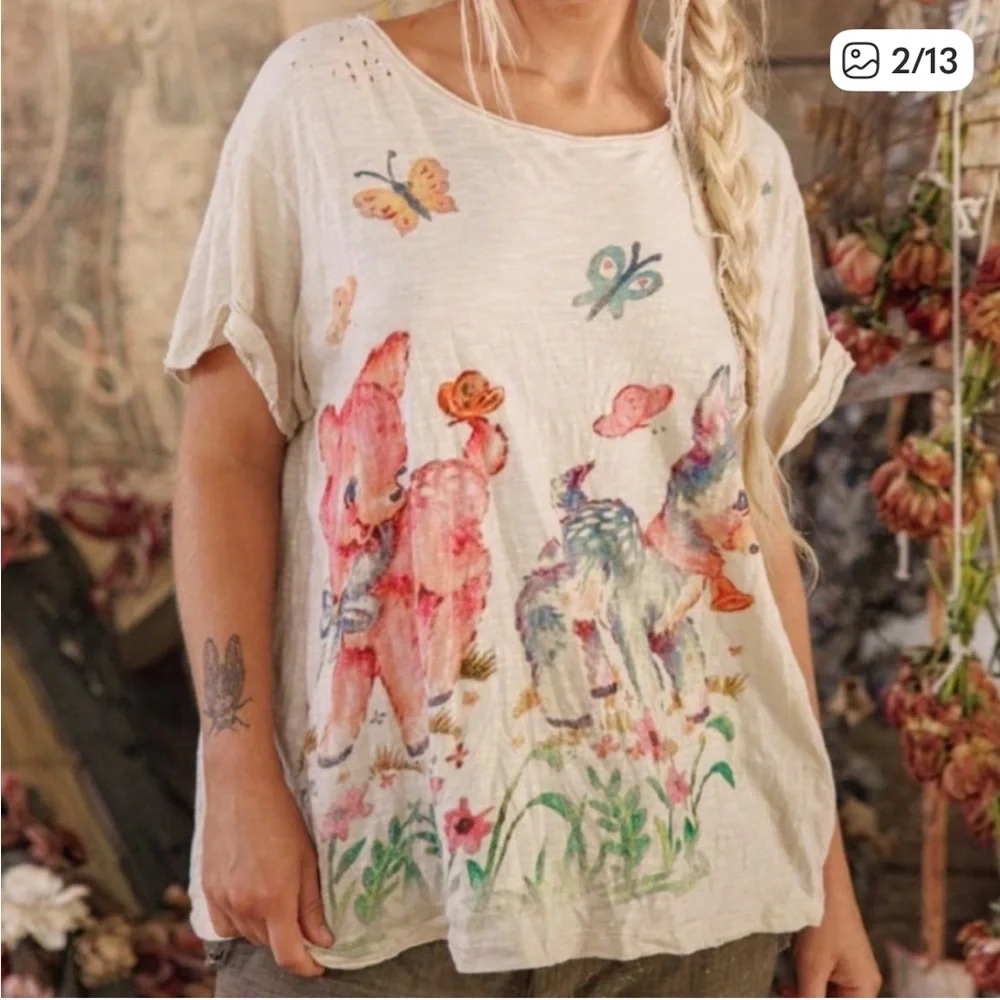 NWT🦌🦋🦜Magnolia Pearl 💯 Cotton
Frolic Tee in One Size Fits Most - Picture 2 of 13